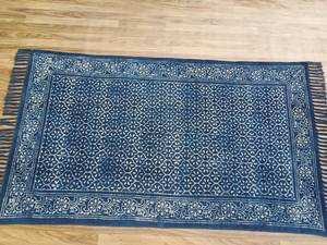 Handmade Indigo Cotton Dhurrie Rug <b>Block</b> Print Carpet Bohemian Floor Rug Home Decor - Product Image 4