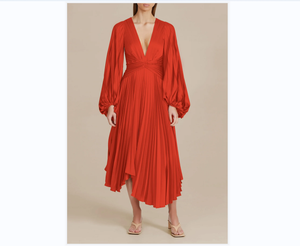 Vente en gros de jolies femmes design fashional robe plissée élégante et modeste grande taille en satin de polyester rouge pour femmes - Product Image 2
