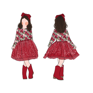 Vestito da bambina Little Glow Kid, nuovo design personalizzato, in fibra di proteine del latte, a maniche lunghe, con gonna a fiori, in tulle brillante. - Product Image 3