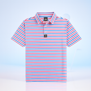 เสื้อโปโลกอล์ฟของผู้ชายเสื้อทรงสลิมฟิตแห้งเร็วระบายอากาศลายทางแบบกำหนดเอง - Product Image 1