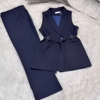 Ensemble tailleur-pantalon décontracté pour femme avec logo personnalisé, débardeur sans manches à lacets et pantalon large taille haute, idéal pour le bureau