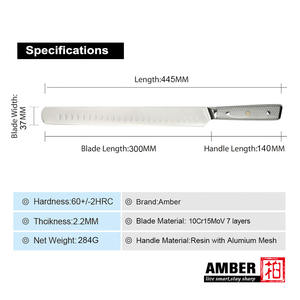 <span class=keywords><strong>Couteau</strong></span> <span class=keywords><strong>à</strong></span> <span class=keywords><strong>jambon</strong></span> de cuisine de 10 pouces en acier au carbone 10Cr15MoV <span class=keywords><strong>à</strong></span> 7 couches avec résine <span class=keywords><strong>et</strong></span> maille en aluminium - Product Image 6