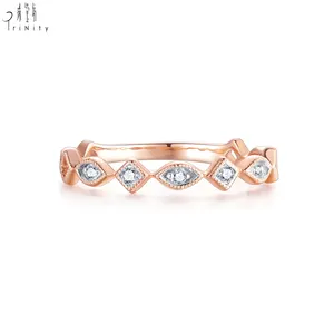 New Trendy Art Deco Fine Jewelry Vintage Elegant Design 18K Solid Rose Gold Half Eternity Diamond Ring Women Rings Jewellery