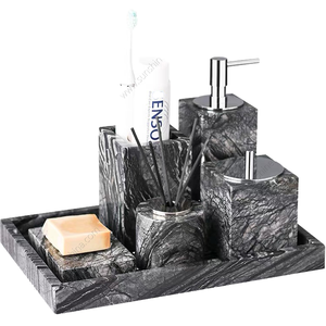 Moderno Genuino Luna Marmo Nero 6 Pezzi Accessori Per il <span class=keywords><strong>Bagno</strong></span> <span class=keywords><strong>Set</strong></span> di <span class=keywords><strong>Pietra</strong></span> <span class=keywords><strong>Set</strong></span> Dispenser di Sapone - Product Image 6