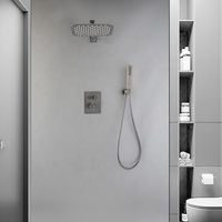 Ensemble de douche en laiton thermostatique gris, cascade murale dissimulée, de luxe, style hôtel, douche de pluie