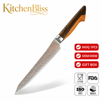 Couteau Yanagiba en cuivre Damas personnalisé KitchenBliss, couteau japonais professionnel Sakimaru pour désosser, couteau de chef pour trancher le sashimi