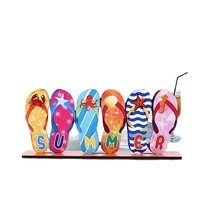 Letrero de mesa de madera plano 2D de verano con estampado de chanclas, cangrejo, pulpo y caballito de mar, recorte de letras, decoración para mesa de comedor con temática de playa y costa, regalo