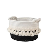 Panier de rangement tressé à la main en corde, écologique, moderne et simple, avec poignées, design à boucle et pompon, pour la maison des enfants