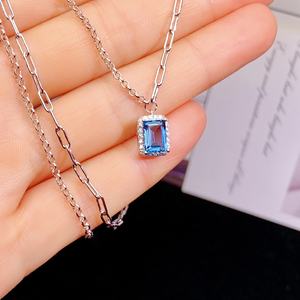 Conjuntos de Joyería Premium al por Mayor, Collar y Colgante de Circonita y Topacio Azul Londres de Moda, Diseño Cuadrado - Product Image 5