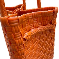 Sac fourre-tout en plastique tressé orange fait main, écologique et réutilisable, pour marché, plage, shopping, sac à main personnalisé style panier d'été en paille