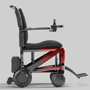 Fauteuil roulant pliable certifié UE avec cadre rouge et siège noir pour le transport en avion - Product Image 3