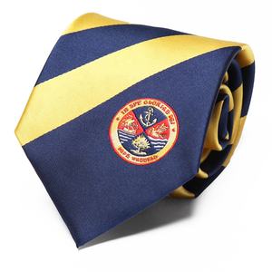 カスタムロゴゴールドグラウンドネイビーストライプネクタイ学校ロゴネクタイ学生のため - Product Image 2