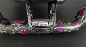 Volant en carbone forgé sur mesure pour <span class=keywords><strong>Audi</strong></span> A3/S3/RS3/A7/Q3/A8/Q7/A4/A5/A6/R8 - Accent violet en cuir et palettes de changement de vitesse - Product Image 3
