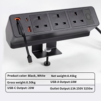 Stop Kontak Meja OEM ODM UK dengan Kabel USB-C Retraktil (1.5m/2m) untuk Penggunaan Rumah Sakit, Material ABS