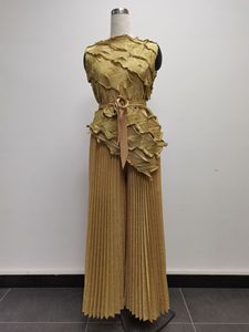 GX9029 moda 2025 primavera Sexy Street Wear donna Boutique senza maniche <span class=keywords><strong>top</strong></span> irregolari e pantaloni a pieghe a gamba larga Set 2 pezzi - Product Image 6