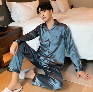<strong>Men</strong> Night Wear <strong>Pajama</strong> <strong>Set</strong> Sleepwear Faux Silk Satin Pyjamas <strong>Set</strong> 2 Pieces - Product Image 3