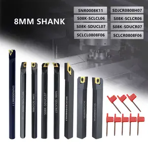 8Sets of 8MM CNC Lathe Turning Tool Holder Boring Bar with Applicable Inserts and Wrenches Set for Turning Threading