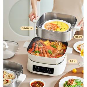 Olla Eléctrica Multifuncional Midea de 10L, Tres Niveles, Control Digital, Acero Inoxidable Blanco, con Temporizador - Product Image 3