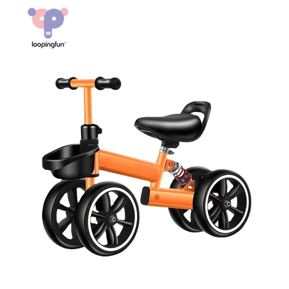 Loopingfun Factory Wholesale Toddler Tricycle No Pedal With Basket 4 Wheel Baby Kids 10 Inch Balance Bike Ride On Toy Bike