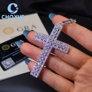 Factory Costom 925 Sterling <b>Silver</b> Cross Moissanite Men Pendant Round Cut Hip Hop <b>Charm</b> for Men Pass Diamond Tester GRA - Product Image 5