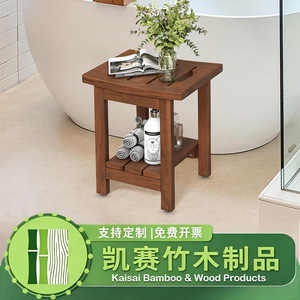 Tabouret de douche Kaiser en teck 35x25x38cm, chaise de salle de bain en bois massif imperméable, utilisation en sauna - Product Image 5