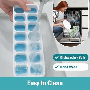 Bacs à glaçons avec couvercles, fond en silicone, démoulage facile, empilables, gain de place, moules à glaçons pour jus, café, cocktails - Product Image 5