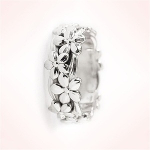 Bagues en or rose et argent avec fleurs pour fiançailles, bijoux unisexes - Product Image 4