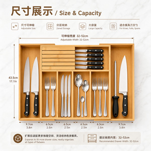 Organizador de cajones de cocina de bambú con divisiones para almacenamiento de cubiertos, organización ordenada, fácil acceso, apto para la cocina - Product Image 3
