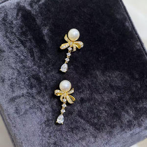 22686 Accessoires de perles DIY, support vide pour boucles d'oreilles en argent S925, bijoux en or et en argent, boucles d'oreilles avec diamants ronds de 8 à 10 mm - Product Image 4