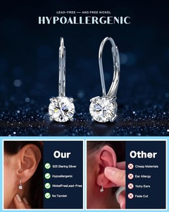 Boucles d'oreilles pendantes plaquées argent sterling Moissic unisexes - Product Image 3