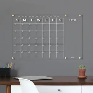 Kalender dinding akrilik bening penghapus kering kustom perencana dinding akrilik bening persegi panjang dengan catatan samping