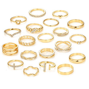 20ピースレトロラグジュアリースパイラルリングセットクロスラブダイヤモンドトレンディオールマッチメタル合金18KメッキカラーウェディングODMサプライ - Product Image 5