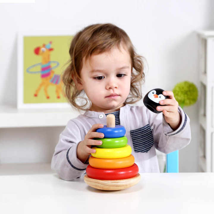 2024 New Creative Children Wooden Rainbow Stacking Tower | Penguin Ring Game