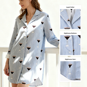 <span class=keywords><strong>Pigiama</strong></span> di cotone stampato da donna camicia da notte con apertura frontale con bottone superiore all'ingrosso graziosi indumenti da notte da donna - Product Image 4