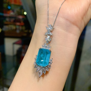 High Quality Eco-friendly Copper Creative Pendant <b>Earrings</b> <b>Set</b> 12*16mm Blue Zircon Flower Jewelry <b>Set</b> for Bold Statements - Product Image 3