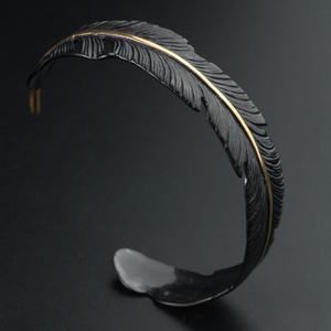 Ensemble de bijoux en acier inoxydable, bracelet ouvert réglable en argent, bracelet en forme de plume pour homme et femme, bijoux classiques, cadeau - Product Image 2