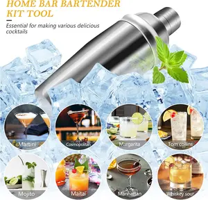 Cocktail Shaker Set Bartender Kit Bar Tool Set With Bar Set With All Practical Bar Accessories For Drink Mixing Silver