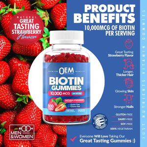 Formas personalizables 10000 MCG Biotin Gummies Vitamin Soft Candy Collagen Keratin Gummies con vitamina A <span class=keywords><strong>C</strong></span> D3 E para mujeres - Product Image 3