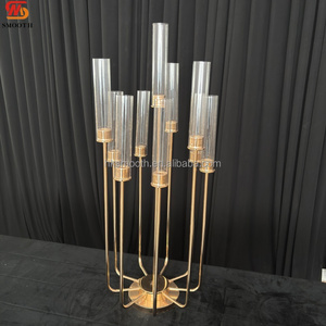 Grand chandelier doré à 9 bras en acrylique transparent, bougeoir en cristal, centre de table de mariage - Product Image 2