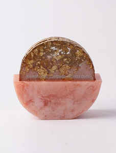 Nouveau design attrayant 2025 sous-verre rond en résine époxy avec ensemble de support sous-verre en résine avec ombre dorée à un prix abordable - Product Image 6