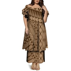 Abito Personalizzato a Due Strati con Maniche Corte a Volant, Vestito Tonga Puletasi, Abito Casual <span class=keywords><strong>Elei</strong></span> Tribal Senza Spalle, Due Pezzi - Product Image 1