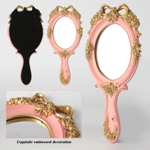 <span class=keywords><strong>Specchio</strong></span> per il <span class=keywords><strong>trucco</strong></span> portatile in metallo rosa goffrato ovale di lusso stile <span class=keywords><strong>Vintage</strong></span> principessa da viaggio specchietto per la mano cosmetico con manico - Product Image 2