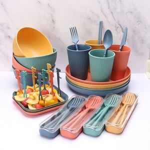 Ensemble de vaisselle 48 pièces pour la maison, comprenant des bols, des assiettes, des tasses, résistant au micro-ondes, couverts portables, ensemble cadeau pour étudiants - Product Image 2