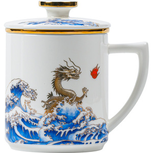 Tasse de bureau en porcelaine de jade Guanlan avec couvercle et infuseur à thé, cadeau d'affaires, tasse à thé en céramique haut de gamme - Product Image 5