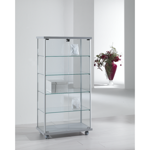 Vitrine moderne avec cadre en aluminium, 75 cm de large, 145 cm de haut, portes en verre gris clair, étagères réglables - Product Image 1