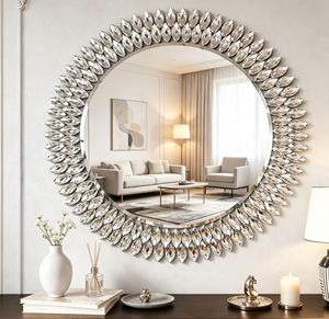 Espejo de Pared Decorativo Redondo de Lujo con Joyas, Elegante Espejo de Vanidad Biselado con Diamantes para Sala de Estar, Dormitorio, Entrada, <span class=keywords><strong>Hotek</strong></span> - Product Image 1