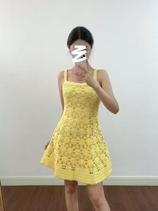 Robe de Soirée Élégante, Style Romantique Français, Broderie Crochetée, Bretelles Tricotées à la Taille, Coupe Trapèze, Robe Courte de Haute Qualité - Product Image 2