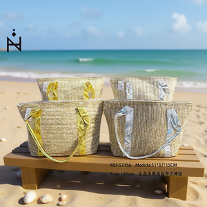 Borsa da Spiaggia con Clip Dorata 51x37x15cm, Borsa in Tela da Donna - Product Image 2