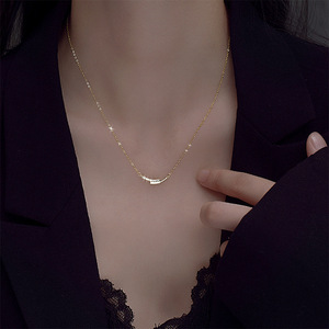 Smiley Face Necklace For Women Minimalist Luxury Clavicle Chain Platinum Gold Pave Setting XL 047 - Product Image 3