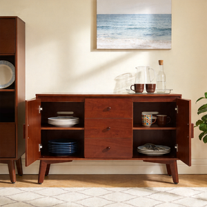Mid Century Modern Sideboard Buffet Cabinet 47.3 In Solid Wood Frame Legs Wooden Handle <b>Storage</b> <b>Kitchen</b> Cabinet - Product Image 2